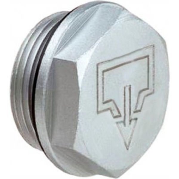 J.W. Winco J.W. Winco Aluminum Plug with Drain Symbol with 2mm Vent Hole - M16 x 1.5 Thread 742-22-M16X1.5-AS-2